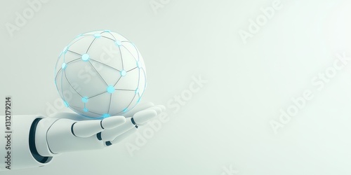 Robotic Hand Holding Digital Globe with Network Connections