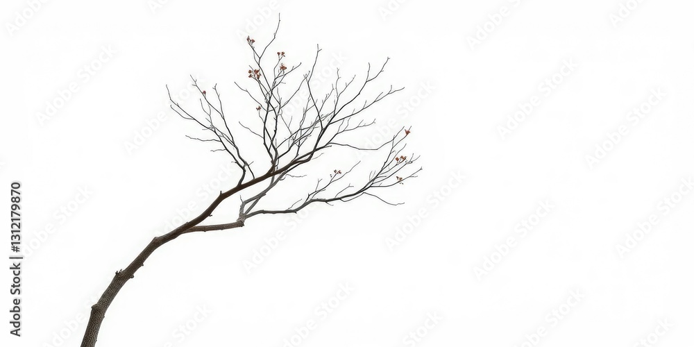 Fototapeta premium Single deciduous tree, stark branches against pure white backdrop, winter, summer