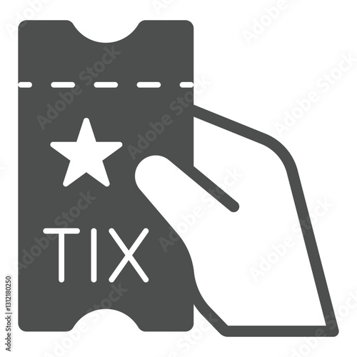 Entrance ticket in hand solid icon, exhibition concept. Vector graphics. Coupon bill sign on white background, glyph style icon for mobile or web design.