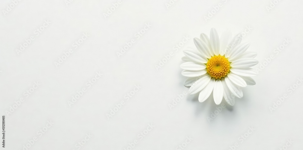 Obraz premium Pure white background with delicate daisy flower isolated on a minimalist surface, isolated, minimalist, empty background