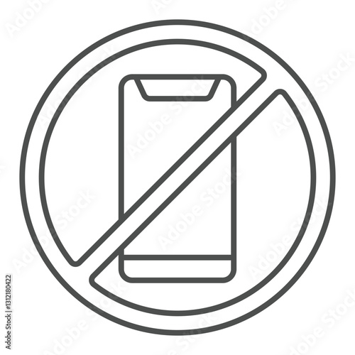 No phone forbidden thin line icon, exhibition concept. Vector graphics. Smartphone prohibited sign on white background, outline style icon for mobile or web design.