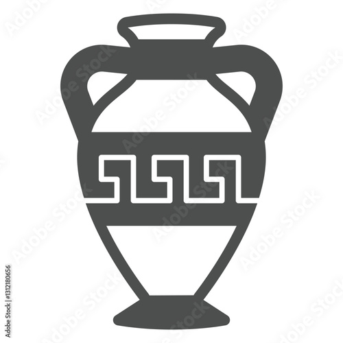 Ancient amphora solid icon, exhibition concept. Vector graphics. Vintage jug with ornament sign on white background, glyph style icon for mobile or web design.