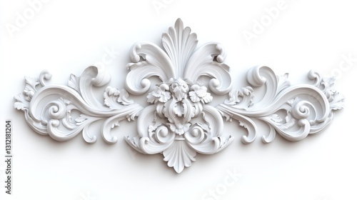 A white Baroque ornament element isolated on a white background. photo