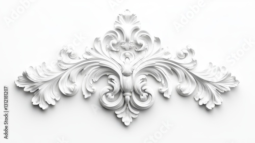 A white Baroque ornament element isolated on a white background. photo