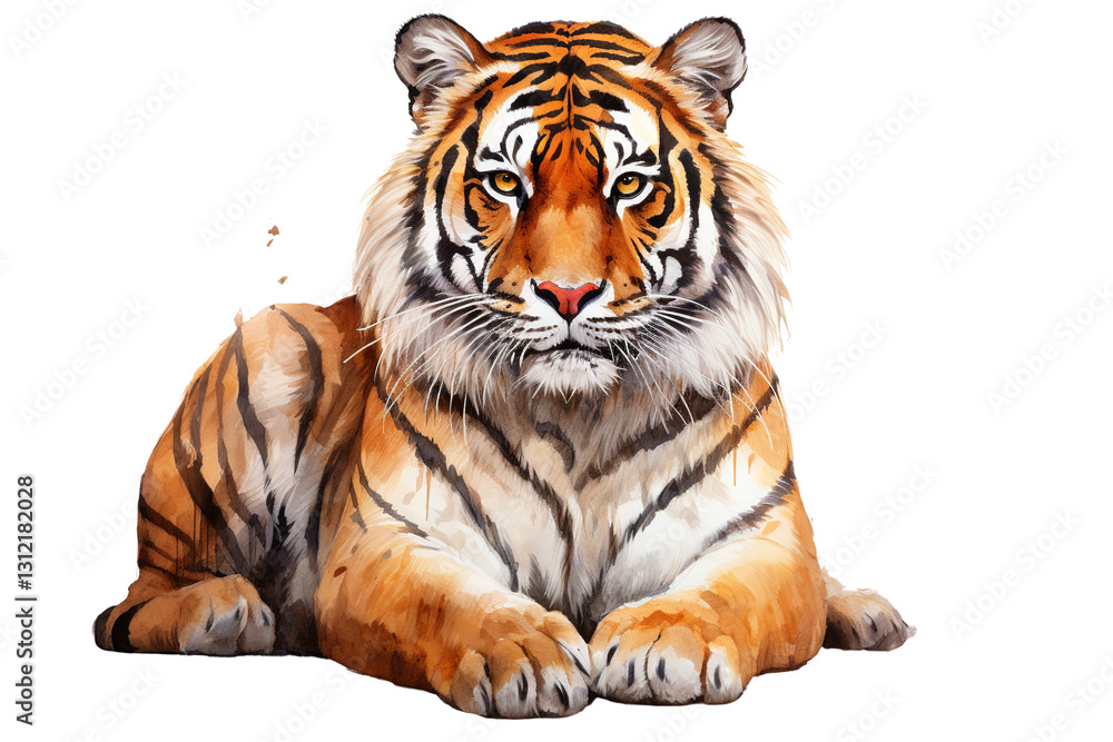Obraz premium Majestic Bengal tiger lounging gracefully with striking orange and black fur.