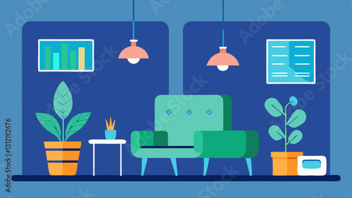 Wellness Lounge An inviting space within the clinic with comfortable seating plants and digital displays promoting a healthy lifestyle alongside gene therapy.