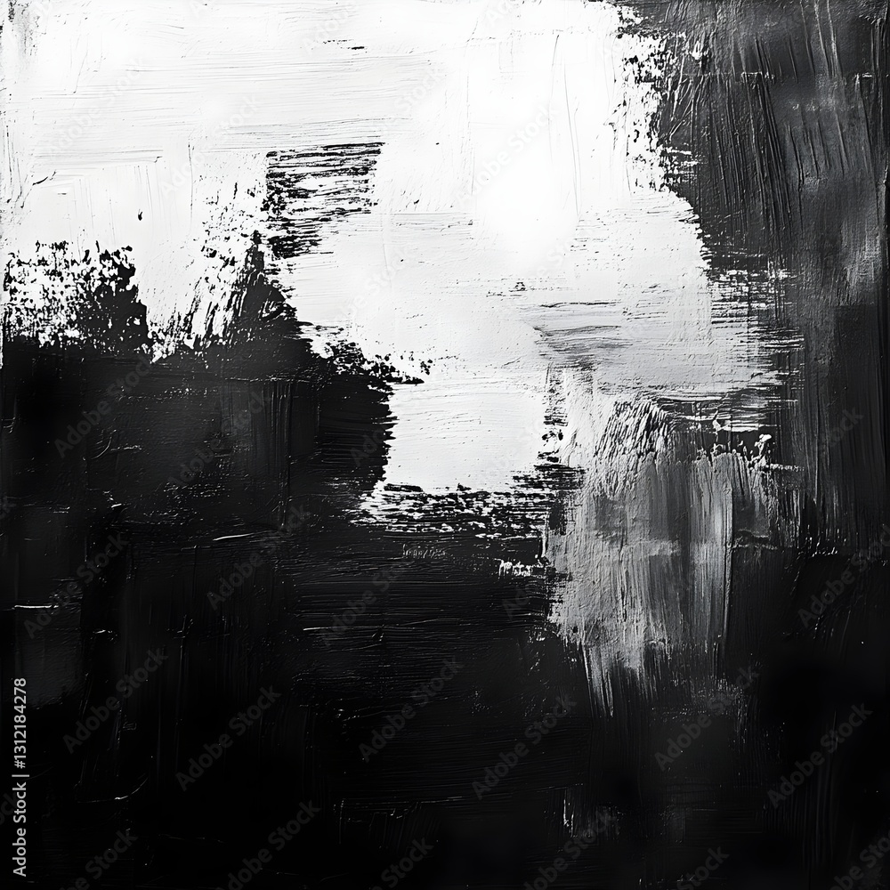 Fototapeta premium A Dramatic Interplay Of Light And Shadow, A Poignant Dance Of Black And White, Expressing Raw Emotion Through Bold Brushstrokes And Textured Layers