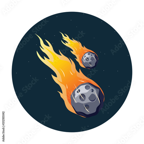 Asteroids falling with fire vector