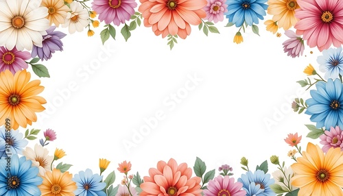 Colorful Daisy Flower Frame Border for Spring or Summer Designs