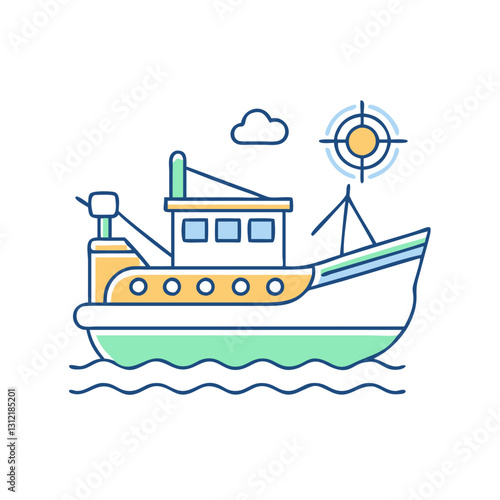 Trawler icon, symbolizing fishing, sea transport, and industry