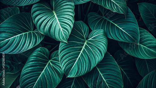 Wallpaper Mural Lush Teal Green Leaves: A High-Resolution Image Showcasing Dense Tropical Foliage with Detailed Veins and Contrasting Light for Nature Photography Enthusiasts.. Torontodigital.ca