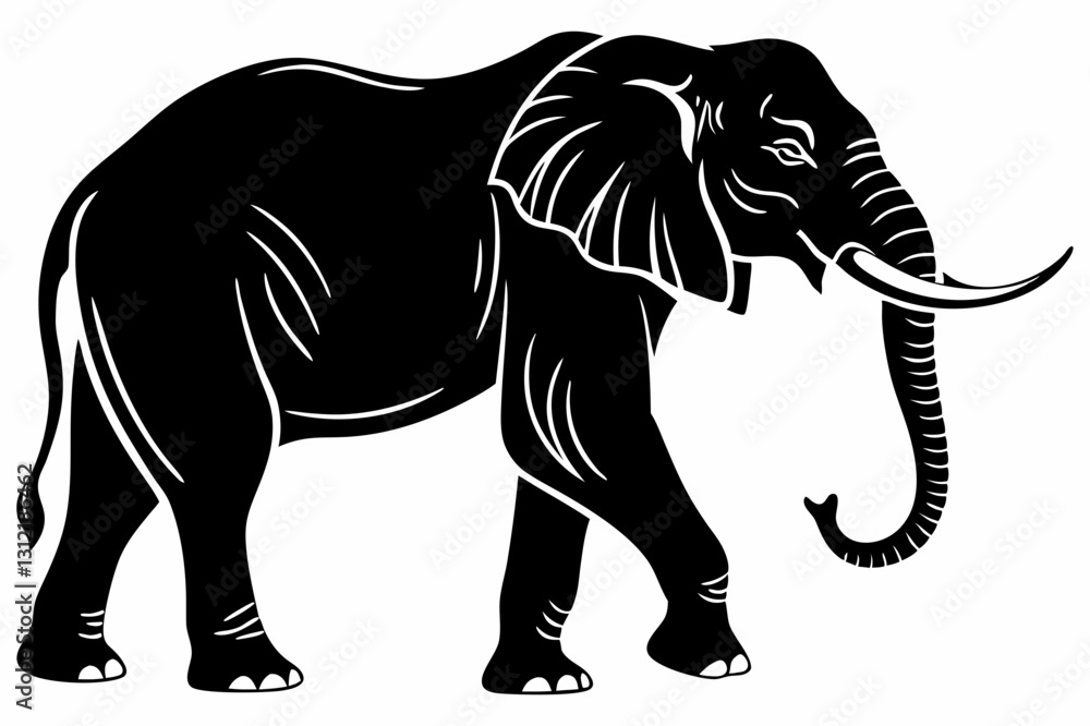 Obraz premium Black Silhouette of an Elephant Walking - Vector Illustration for Logos, Stickers, and Designs
