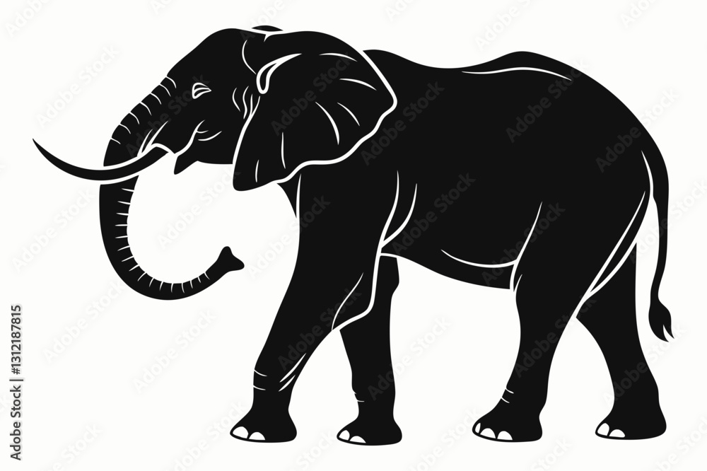 Obraz premium Black Silhouette of an Elephant Walking - Vector Illustration for Logos, Stickers, and Designs