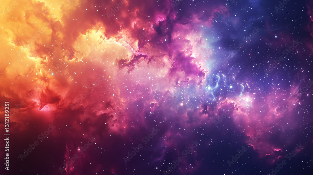 Naklejka premium Colorful space galaxy cloud nebula. Starry night cosmos scene. An astronomical background wallpaper depicting the universe and a supernova.