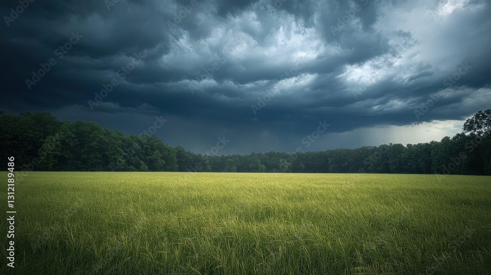 Fototapeta premium Dark Storm Clouds Over Lush Green Field