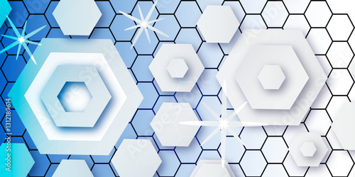 Aesthetic Harmonies in the Digital Age: An In-Depth Exploration of 3D Hexagonal Grids Against a Backdrop of colourfull Technological Landscapes