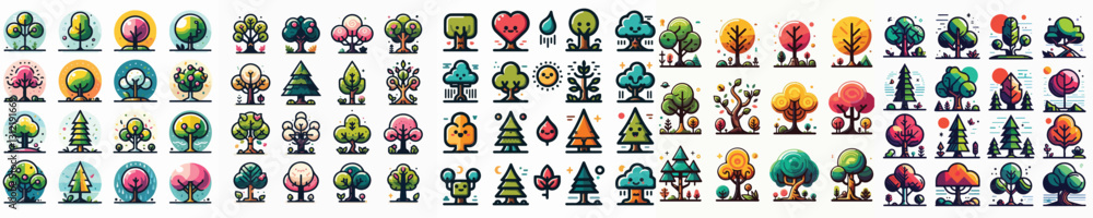 Obraz premium Vector set of tree illustrations.