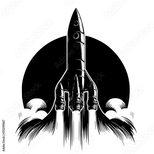 Rocket Launch Silhouette with Moon Background
