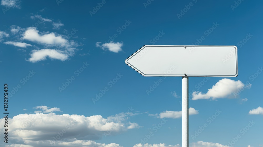 Empty White Rectangular Road Sign Against a Bright Blue Sky with White Clouds on a Sunny Day Empty White Rectangular Road Sign Against a Bright Blue Sky with White Clouds on a Sunny Day