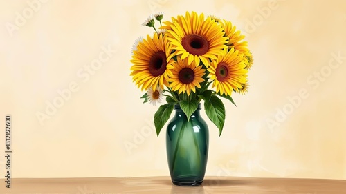 Wallpaper Mural Vibrant Sunflowers in Teal Vase Summer Floral Arrangement Home Decor Torontodigital.ca