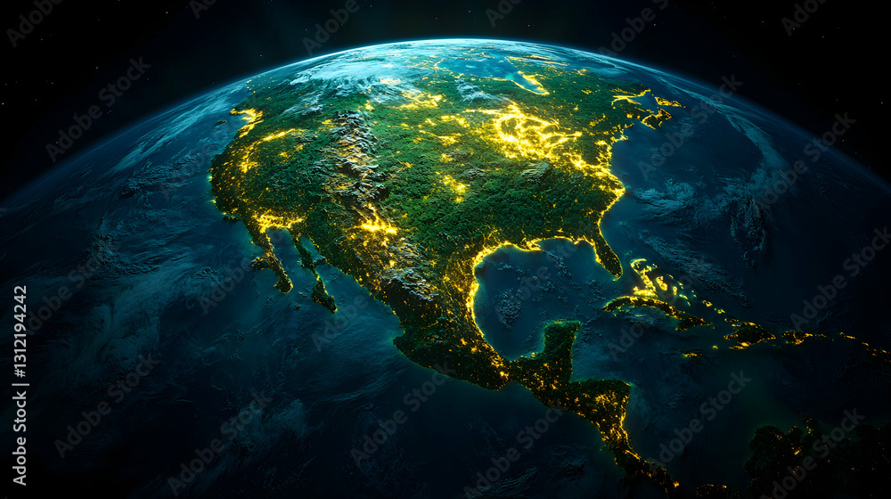Fototapeta premium North America at Night, Earth's Glow