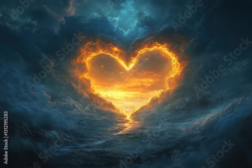 Vibrant heart of fire wallpaper with swirling flames in shades of red and orange, creating a striking and intense visual impact.