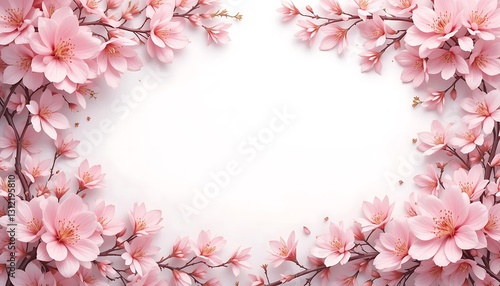 Wallpaper Mural Blooming Pink Cherry Blossoms Frame with White Space for Message Torontodigital.ca