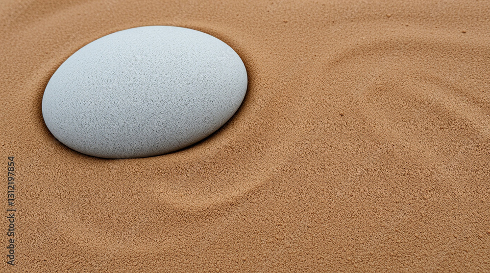 Obraz premium A smooth stone in a Zen garden, symbolizing calm and inner peace – Generative AI