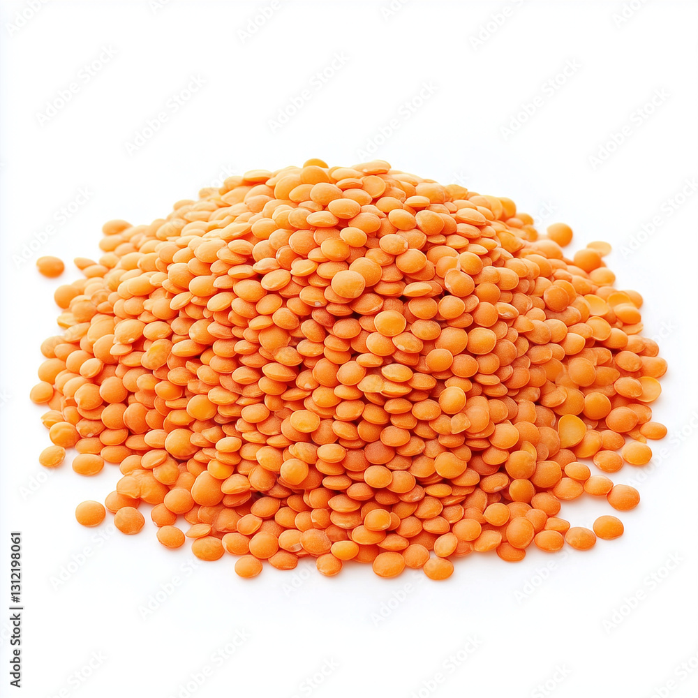 Vibrant Red Lentils Pile on White Background for Cooking, lentils isolated on white background Vibrant Red Lentils Pile on White Background for Cooking, lentils isolated on white background