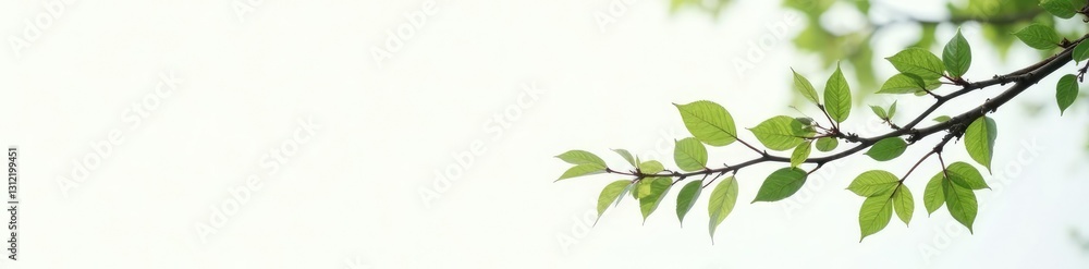 Fototapeta premium delicate branches with leaves on white background, tree, natural, branches