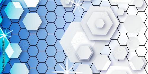 Aesthetic Harmonies in the Digital Age: An In-Depth Exploration of 3D Hexagonal Grids Against a Backdrop of colourfull Technological Landscapes