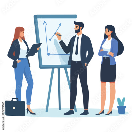 Business team analyzing graph on whiteboard successful strategy vector
