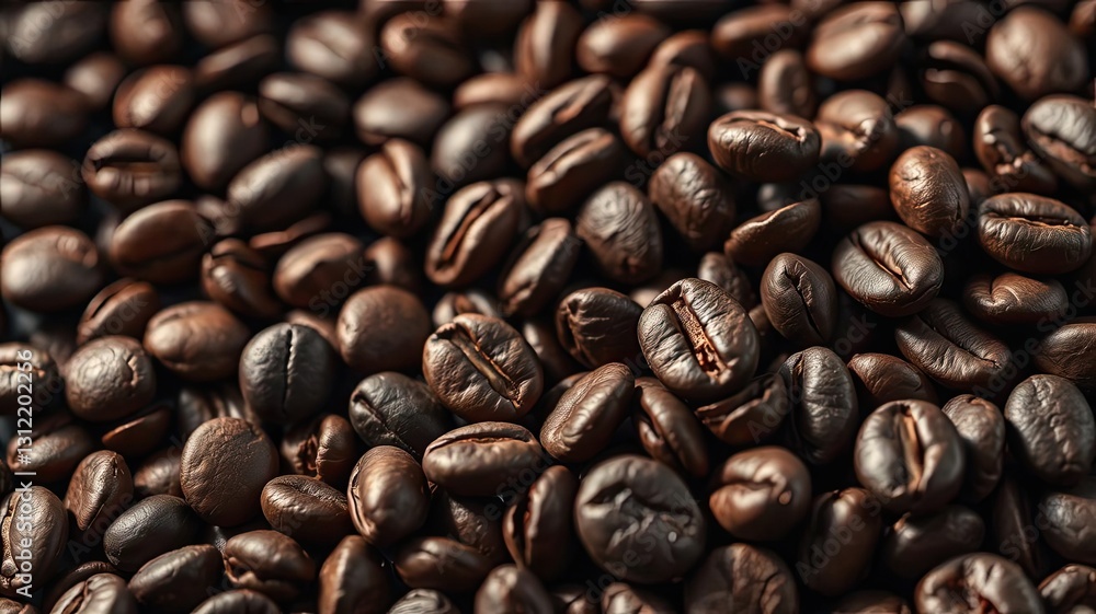 Fototapeta premium Roasted Coffee Beans Background Close Up Texture Food Drink Caffeine Energy