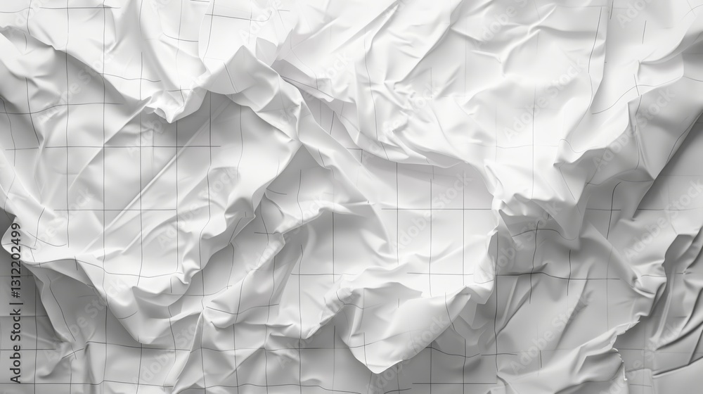Obraz premium a highly detailed rendering of crumpled white paper with delicate grid lines