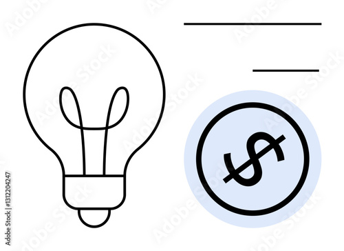 Light bulb and dollar sign suggesting creativity, innovation, and profitability. Ideal for business, finance, ideas, innovation, technology strategy entrepreneurship. Flat simple metaphor