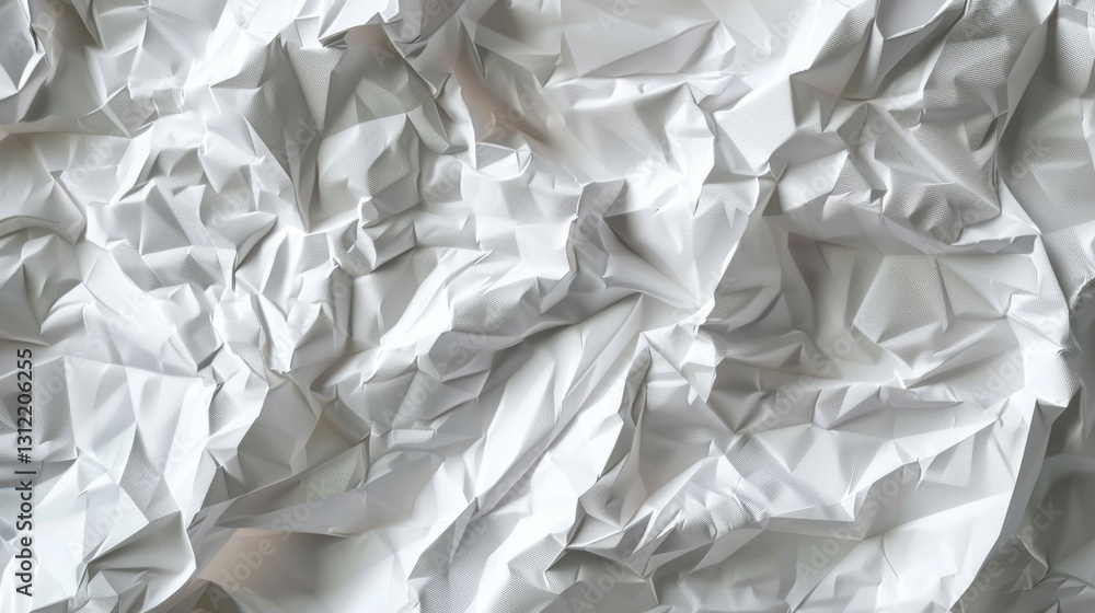Obraz premium a highly detailed rendering of crumpled white paper with faint grid lines. The image should showcase the intricate texture of the folds and wrinkles
