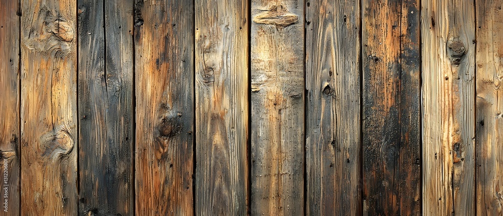 Naklejka premium Weathered Wooden Planks with Textured Grain and Cracked Rustic Surface