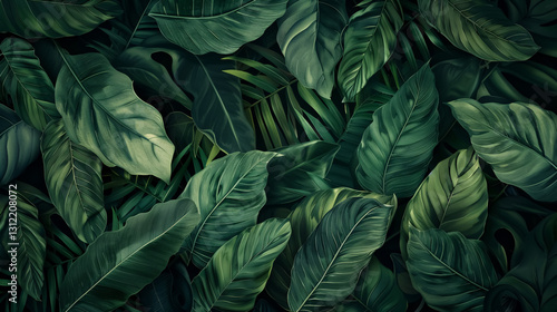 Wallpaper Mural Creative green nature background with tropical leaves, ideal for a banner or floral jungle pattern concept. Torontodigital.ca