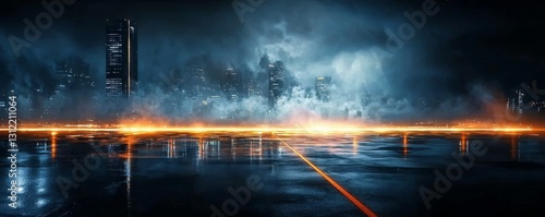 Captivating reflections illuminate the city as fog embraces the skyline.