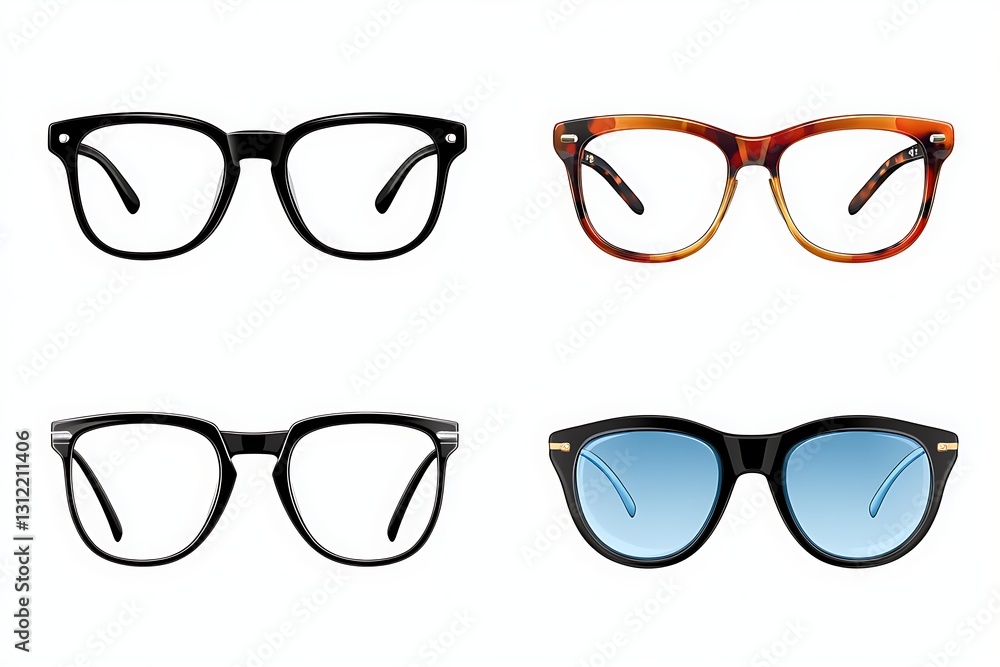 Stylish glasses and frames presented in a set on a transparent background for various design uses. Stylish glasses and frames presented in a set on a transparent background for various design uses.