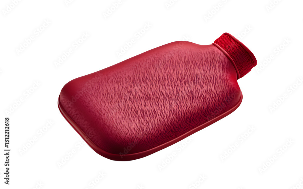 A soft rubber hot water bottle with a red cover, isolated on a empty plain background A soft rubber hot water bottle with a red cover, isolated on a empty plain background