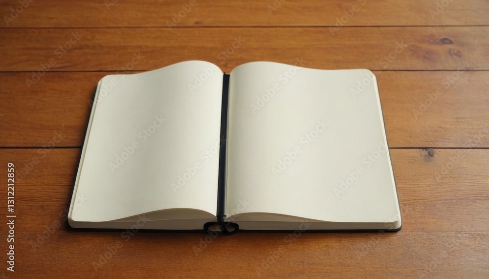 Fototapeta premium Open notebook mockup with pen and cup of coffee in cozy setting