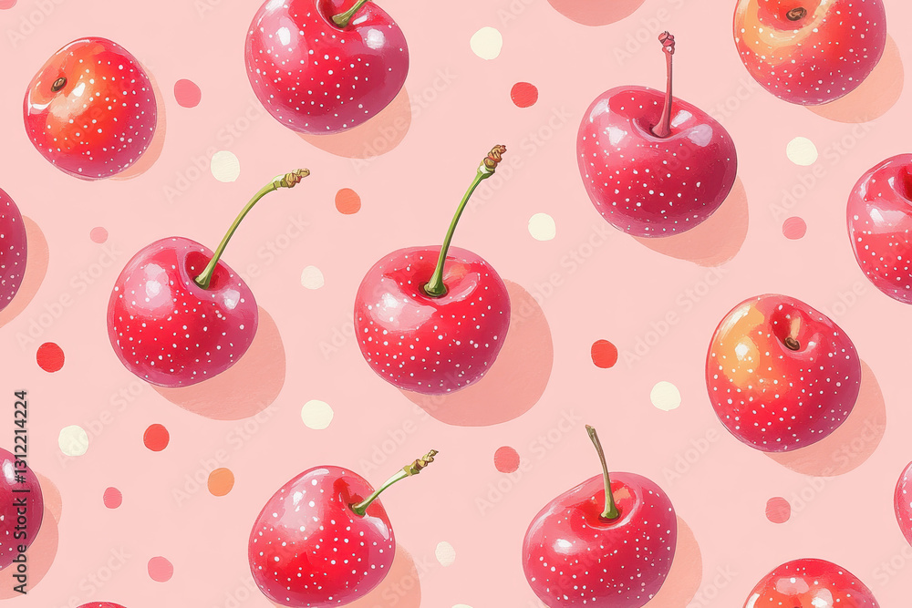 Pink background with red and white cherries. Pink background with red and white cherries.