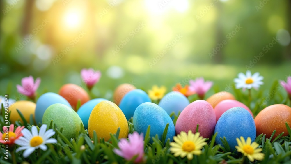 Easter eggs on meadow background Easter eggs on meadow background