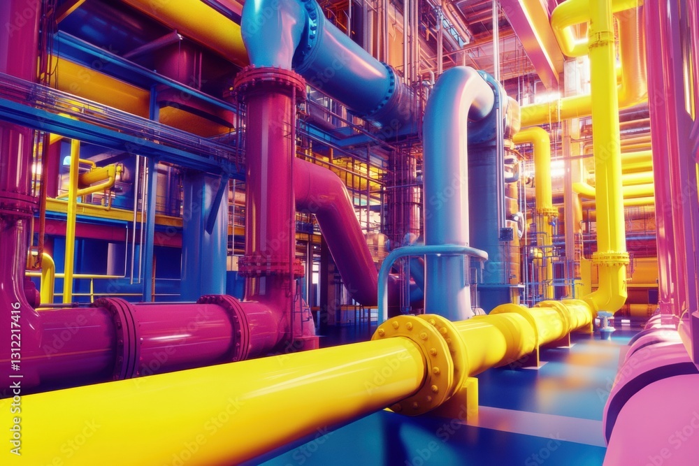 Vivid Engineering Facility with Colorful Pipes