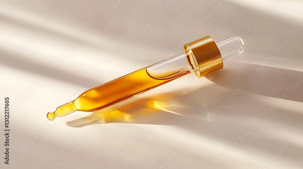 Naklejka premium Golden serum rests beneath beautiful light with its shadow