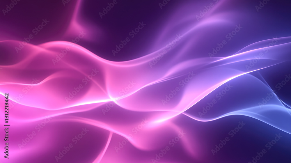Fototapeta premium Abstract waves of pink and purple light flowing across a dark background