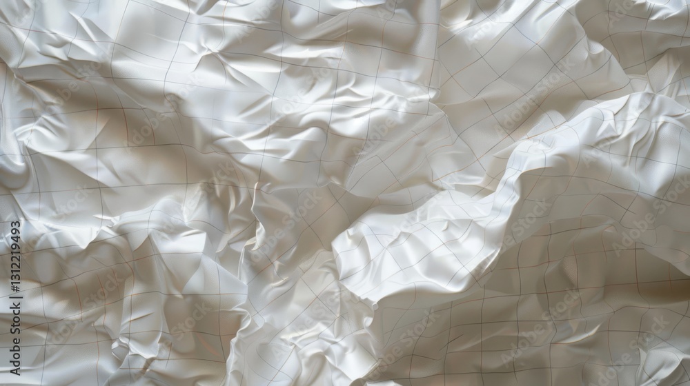 Obraz premium a piece of crumpled white paper with a delicate grid overlay, depicted in ultra-realistic detail. The folds and creases should be highlighted by soft lighting
