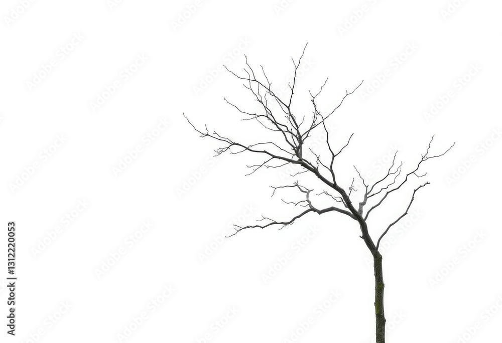 Single deciduous tree, stark branches against pure white backdrop, photography, white background Single deciduous tree, stark branches against pure white backdrop, photography, white background