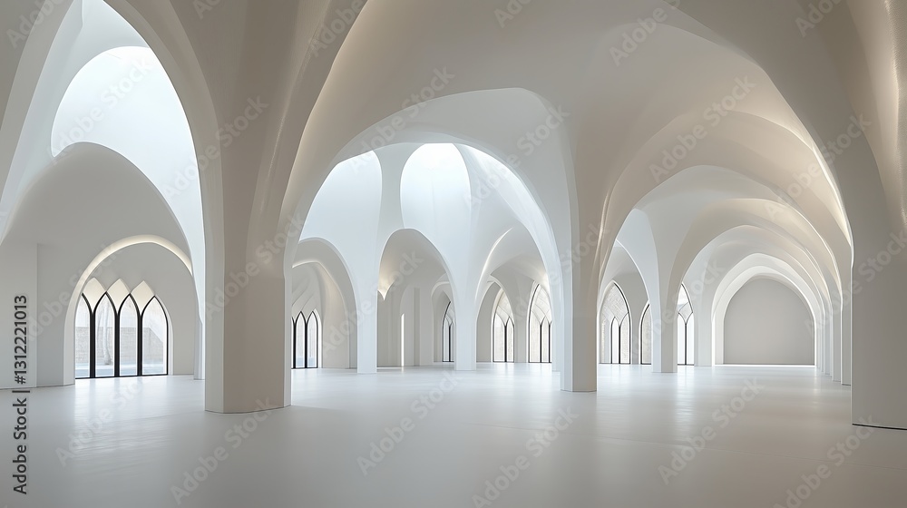 Obraz premium White arched hall interior spacious design. AI generated